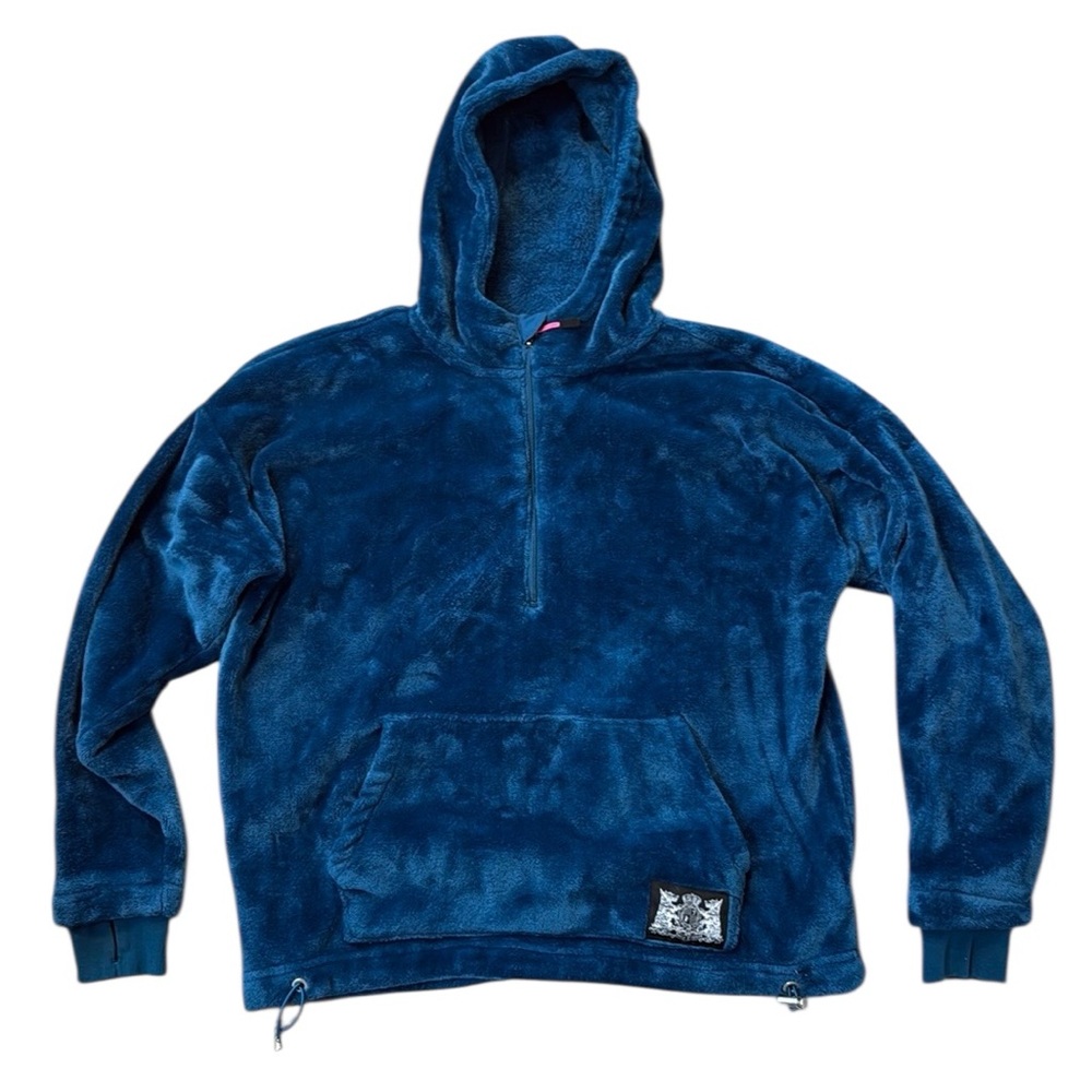 Juicy Couture Sport Sherpa Hoodie 1/4 Zip Up Blue Y2K size medium